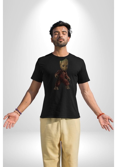 Bebek Groot Guardians Galaxy Unisex Unisex Siyah Organik Baskılı T-shirt Penye Yüksek Kalite Siyah