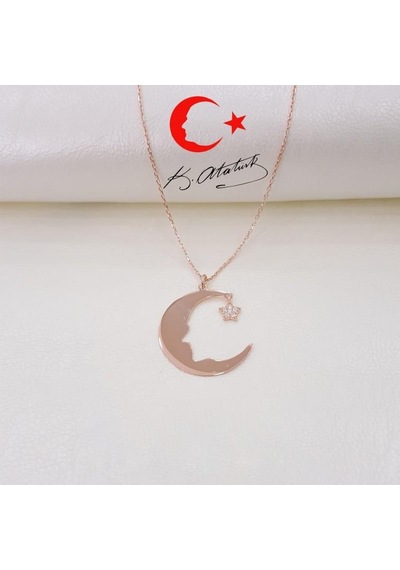 Atatürk Silüeti Ay Yıldız Gümüş Kolye Wsn155