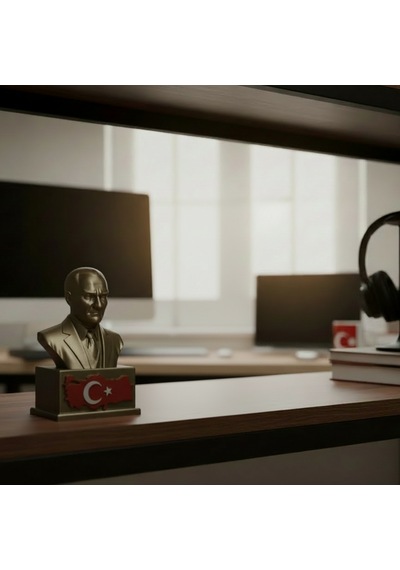 Atatürk Masaüstü Biblo Figür - Türkiye Haritası Kabartmalı Kaideli - Hediyelik Dekoratif Büst 10 X 6,2 Cm
