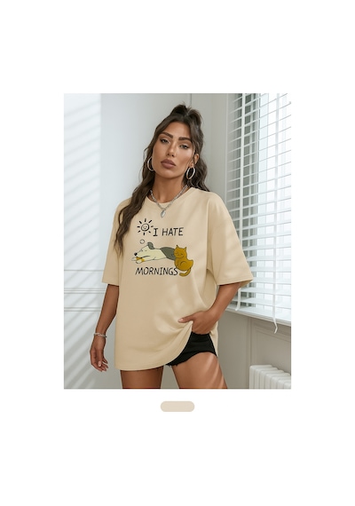 Kedi Baskılı Unisex Tişört Bej