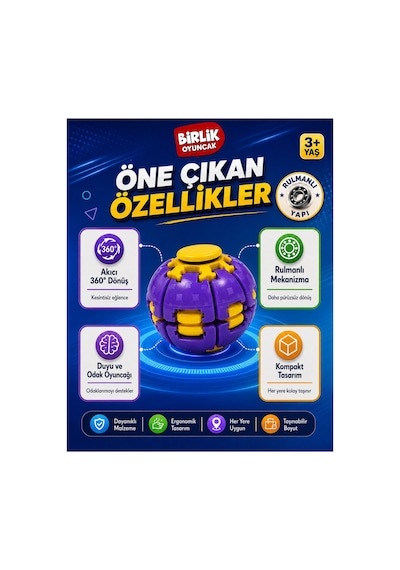Stres Topu Press & Spin Basınca Dönen Fidget Spinner Oyuncak 3+ Yaş