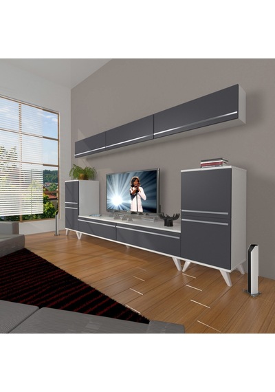 Decoraktiv Eko 9 Mdf Std Retro Tv Ünitesi Tv Sehpası Beyaz - Antrasit