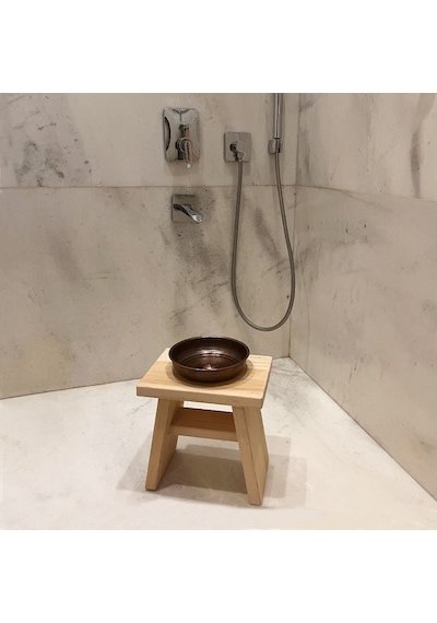 Shark Anatolia Sedir Ahşap Banyo Taburesi Oturak Ve Oksit Bakır Hamam Tası Seti Çok Renkli