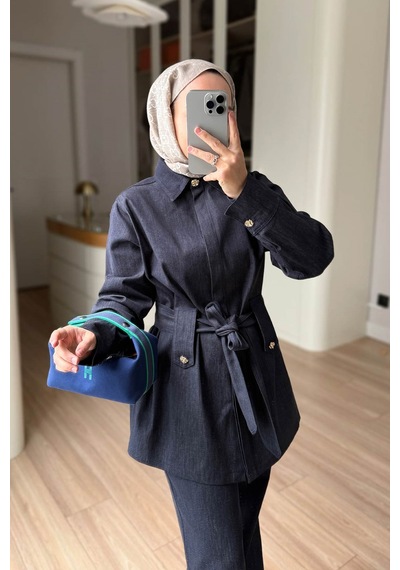Ka Hijab Pelerinli Kot Takım - Lacivert