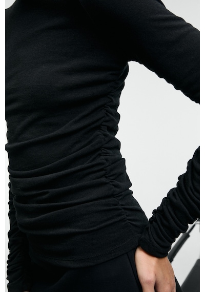 ETHIQUET INSSAZA Kadın Vücuda Oturan Büzgülü Slim Fit Siyah Bluz