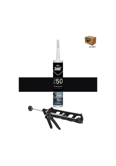 Selsil Pu Mastik 280 Ml Siyah 25 Adet , Plastik Tabanca Siyah
