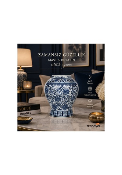 Bleu Blanc Vazo 31 Cm Çok Renkli