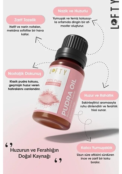 Lofty Pudra Saf Uçucu Yağ 10ml -%100 Doğal Esansiyel Yağ Buhurdanlık, Difüzör Ve Oda Kokusu İçin Ferahlatıcı Etki Diğer