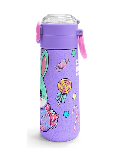 Coral High Kids Milka Su Yeşili Tavşan Desenli Pipetli Ve Direkt İçim Çelik Termos 500 Ml 38137 Lila