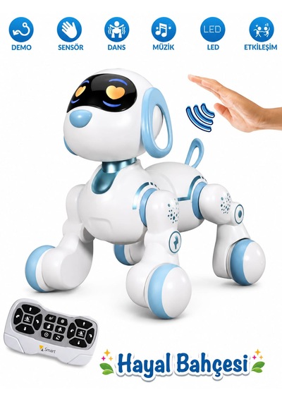 Uzaktan Kumandalı Şarjlı Çok Fonksiyonlu Eğitici Ve Öğretici İnteraktif Akıllı Robot Kedi-köpek Beyaz