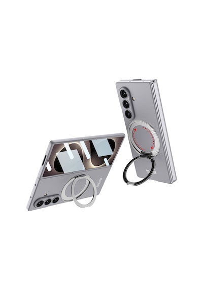 Samsung Uyumlu GalaxyZ Fold 8 Ultra Kılıf M-safe Şarj Özellikli Celikaksesuar Kıpta Yüzüklü Kamera Korumalı Kılıf Gri