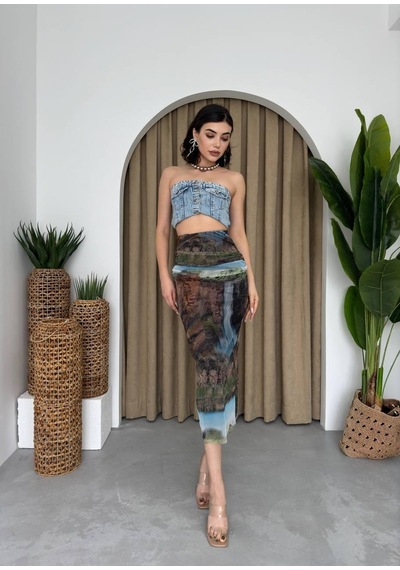 Etiler Collection Lara Transparan Midi Etek Desenli