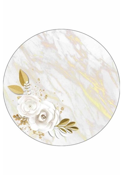 Krem Çiçek Desen Banyo Halısı Klozet Oval Paspas Seti Bs061n11
