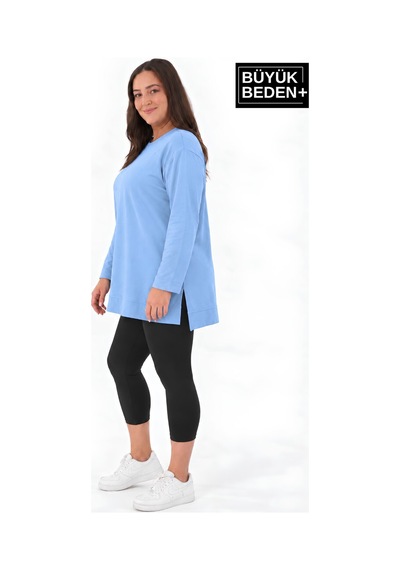 Süperlife Kadın Tunik Büyük Beden İnce Sweatshırt Spr26btk990 Blue