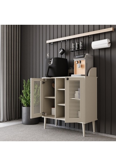 Kahve Kiler-kahve Köşesi %100 Mdf Lake Ahşap Ayak Çok Amaçlı Dolap Kumtaşı