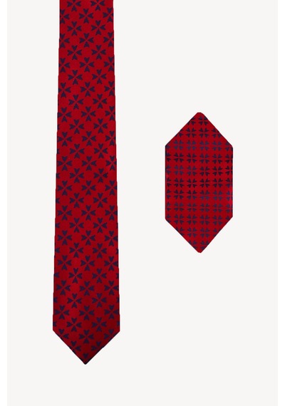 Erkek Bordo Desenli Kravat Mendil Set 98163095