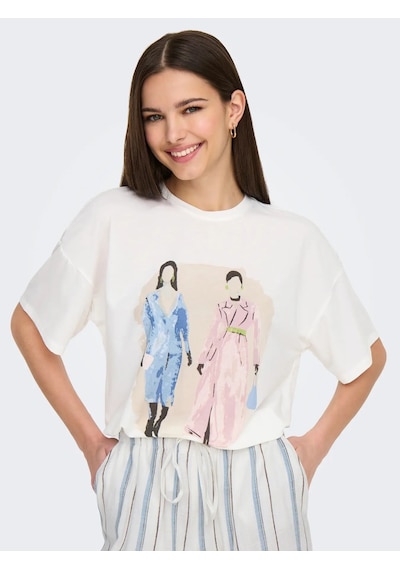 Only Onlmelina S/s Ladies Top Box Jrs Kadın T-shirt 15342876 Ekru