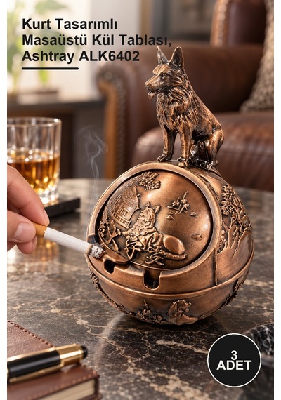 3 Adet Metal Küllük Kurt Tasarımlı Masaüstü Kül Tablası, Ashtray Alk6402
