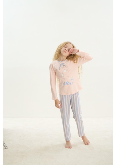 Sevim Kız Çocuk Uzun Kol Pembe Pijama Takım C4t0n7o8 001
