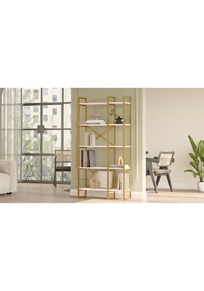 Atlantis 175cm Gold Metal Kitaplık 5 Raflı 2 Bölme 175cm Beyaz Atl4-w Beyaz