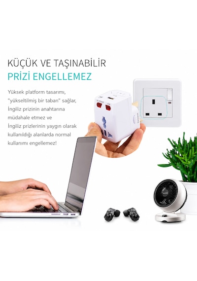 Universal Dünya Priz Dönüştürücü Seyahat Adaptörü Usb Şarj Girişli 150+ Ülke Uyumlu Çok Fonksiyonlu Adaptör