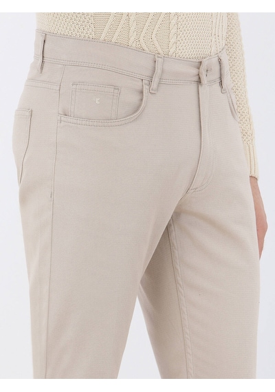 Kip Bej Düz Dokuma Slim Fit Casual Pamuk Karışımlı Pantolon Bej