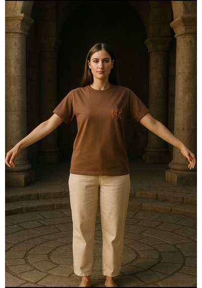 Oversize Bisiklet Yaka Unisex Toprak Renk T-shirt - Dansçı TOPRAK