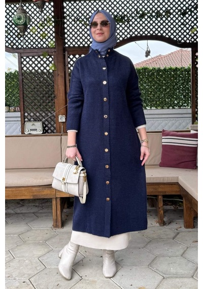 Rabia Şamlı Yakut Angora Triko Kap Lacivert Normal