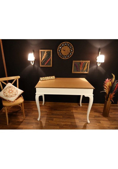 Wooding-Mobilya Wooding 120 Cm Masif Beyaz Naturel Yemek Masası