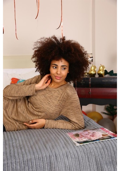 Akbeniz Kadın Uzun Kol Penye Pijama Takım 4178 SÜTLÜ KAHVE