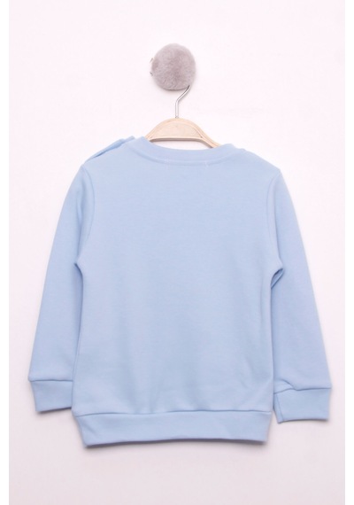 Toontoy Kız Çocuk Relax Fit Bisiklet Yaka Baskılı Sweatshirt - 2 İplik Mavi