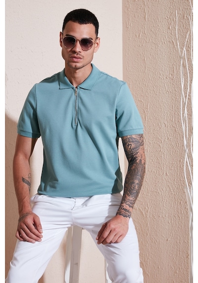 Buratti Pamuklu Regular Fit Fermuarlı Erkek Polo Yaka T Shirt 5902915 Mavi
