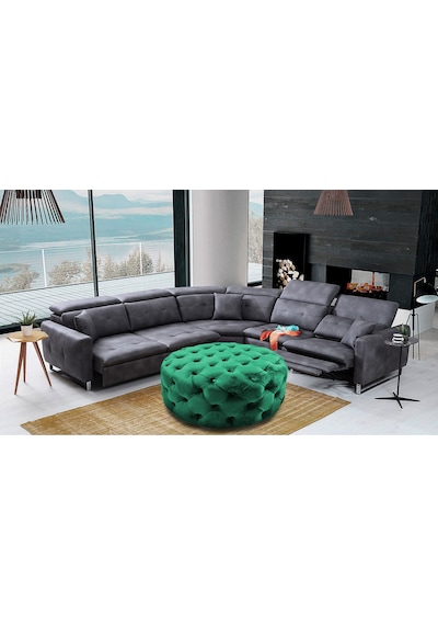 Yuvarlak Chester Model Kapitoneli Oval Orta Puf - Modern Puf Yeşil