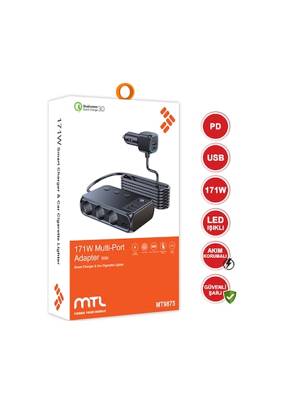 Araç Çakmaklık Çoğaltıcı Usb Type-c Şarj Aleti Mt-a9875