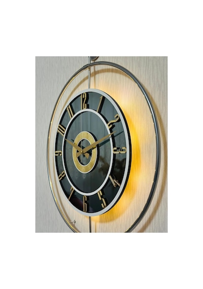 Pey Aksesuar Metal Camlı Duvar Saati Krom Statık 50 X 70cm Orta Boy Işıklı M51-kromgrı-füme-beyaz-gold M51-kromgrı-füme-beyaz-gold