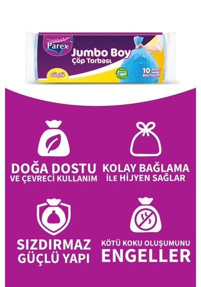 Güçlü Çöp Torbası Jumbo Boy 10'lu 80 X 110 Cm Üçlü Set