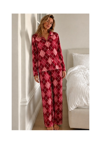 Fit Women Kadın Bürümcük Tam Boy Kırmızı Pijama Takımı