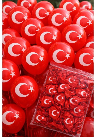100 Lü Adet Bayrak Balon Türk Bayraklı Kırmızı Baskılı Balon 23 Nisan 19 Mayıs 29 Ekim 10 Kasım