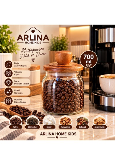 700 Ml Akasya Kapaklı Cam Kavanoz