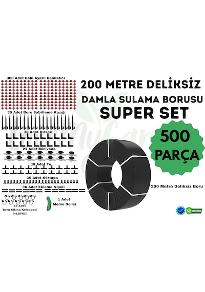 Lovemygarden 200 Metre Deliksiz Damla Sulama Borusu Ve Super Sulama Seti - Ø16 Mm