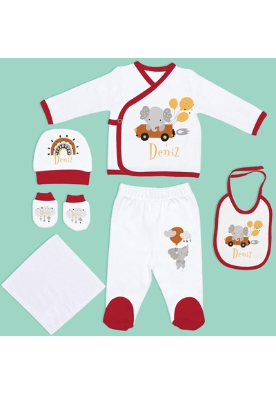 Bk Kids Kişiye Özel Hastane Çıkışı, Bebek Kıyafeti, Yeni Doğan Bebek Hediyesi, 6 Parça Kırmızı Bebek Elbise Giyim Seti-6