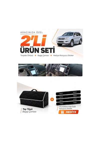 E-biz Toyota Land Cruıser Prado 2002-2009 Uyumlu Torpido + Tay Tüyü Çanta - Siyah-gri - To020