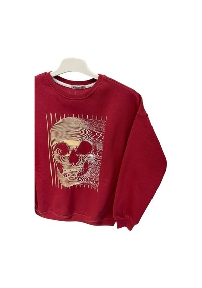 Cantoy Erkek Çocuk Önü Baskılı İçi Şardonlu Sweatshirt-15199 Bordo