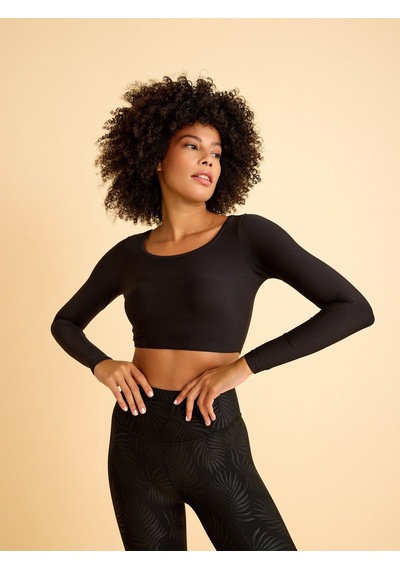 Lismina Uzun Kollu Crop Spor Tişört Siyah