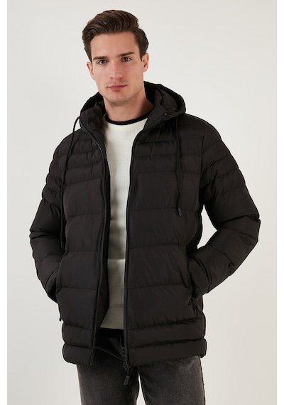 Buratti Su Itici Slim Fit Soğuğa Ve Rüzgara Dayanıklı Kapüşonlu Şişme Erkek Mont 649005 Siyah
