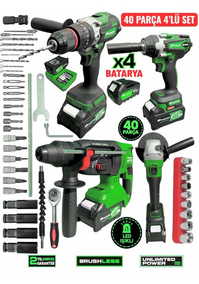 Schmıtzer 4lüset-y Pro 21v 40 Parça Şarjlı Akülü 3 Modlu Hilti Matkap Somun Sıkma Sökme Taşlama