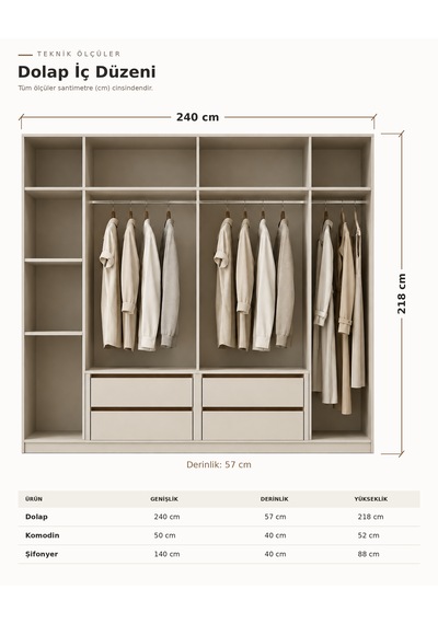 Free Home Bohem Sahra Kum Beji Mdf Gardırop Elbise Dolabı 240x218x57 Kumbeji