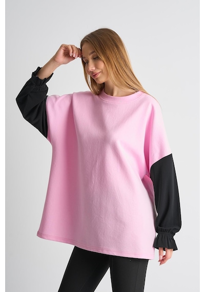 Alexander Gardi Alexandergardı Fırfırlı Kol Detaylı Garnili Renk Bloklu Kadın Sweatshirt Pembe