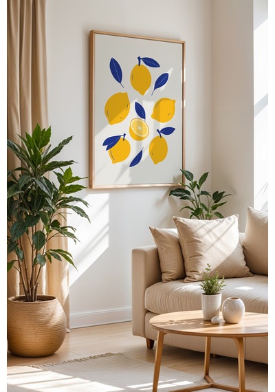 Limon Temalı Dekoratif Yaz Konseptli Poster Tablo Ahşap Çerçeveli