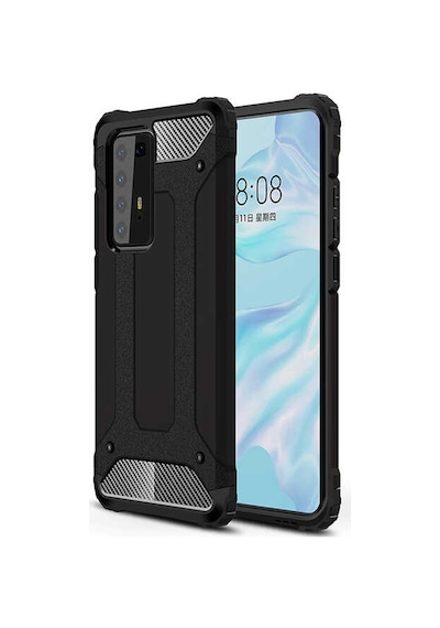 Ekılıf - Huawei P40 Pro Uyumlu - Kılıf Çift Katman Zırh Tank Crash Military Kapak - Siyah